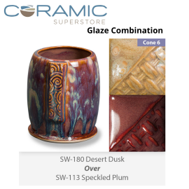 Desert Dusk SW-180 over Speckled Plum SW-113 Stoneware Combination Desert Dusk SW-180 over Speckled Plum SW-113 Stoneware Combination